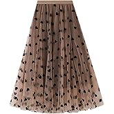 Women's Floral Print Mesh A-Line Midi Skirt 3D Posy Tulle Layered Skirt
