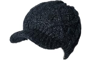 Comhats Oversized Wool Blend Visor Beanie Warm Classic Cable Knit Hat with Sun-Blocking Brim for Large Heads