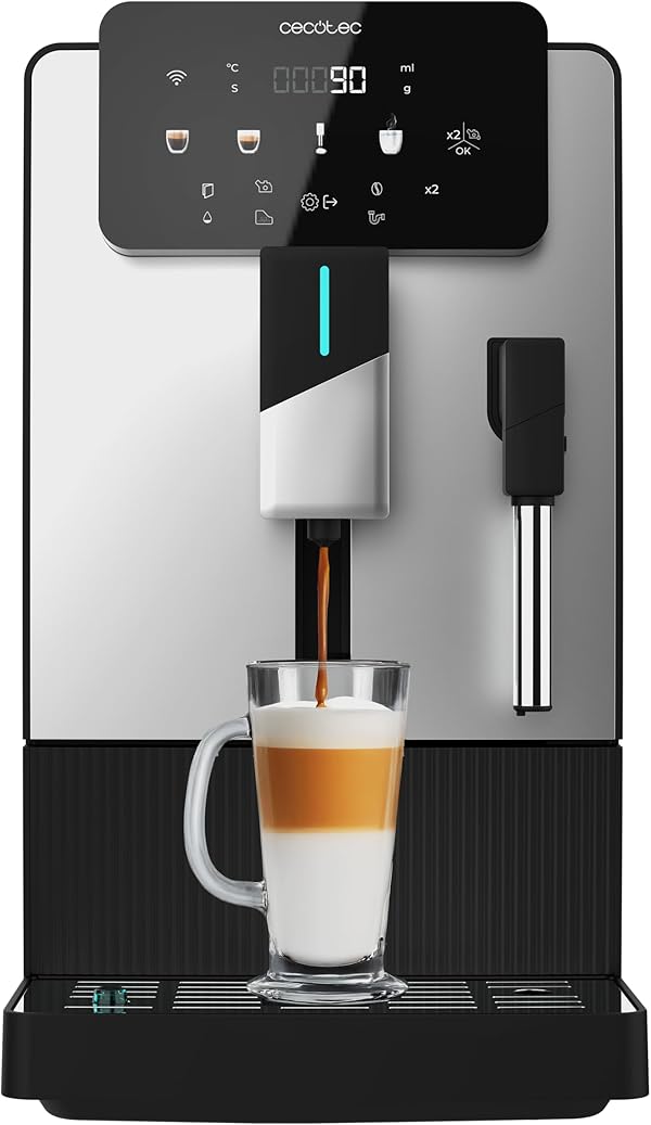 Cecotec Kompakte Kaffeevollautomat mit Dampferzeuger Cremmaet Steam Latte Art. 19 Bar, Thermoblock, Plug&Play, Kegelmahlwerk, 5 Stufen, 1,1L Wassertank, 150g Kaffee, Automatische Reinigung