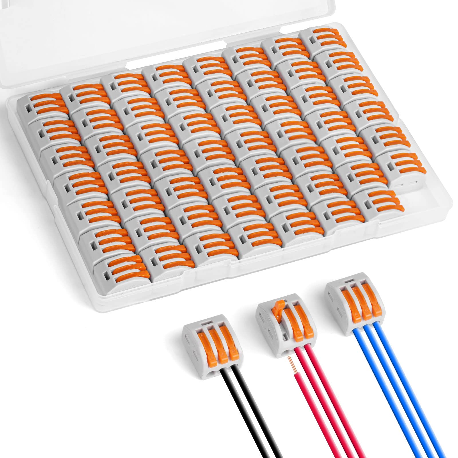 flintronic 55 Pcs Lever-Nut Wire Connectors, 3 Conductor Compact Electrical Connectors, Cable Connectors, Splicing Connectors for Circuit Inline, Terminals Blocks, Flame Retardant PA/PC
