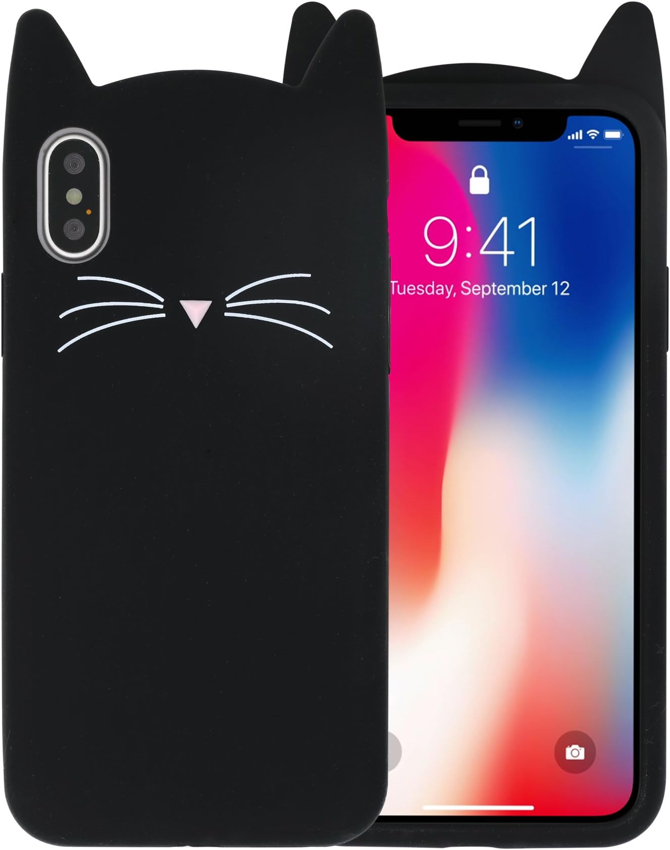 Iphone X Cat Case, Cute Creative 3D Black MEOW Cat Protective Soft Silicone Rubber Cover Skin Case for Iphone X (Cat Black)