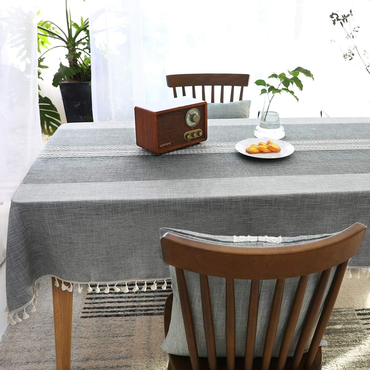 ARICHOMY Table Cloth, Square Tablecloth Cotton Linen Stitching Anti-Fading Wrinkle Free, Tablecloths Washable Dust-Proof Embroidery Table Cover for Kitchen Dinning Party Farmhouse Table Cloth: Kitchen & Dining