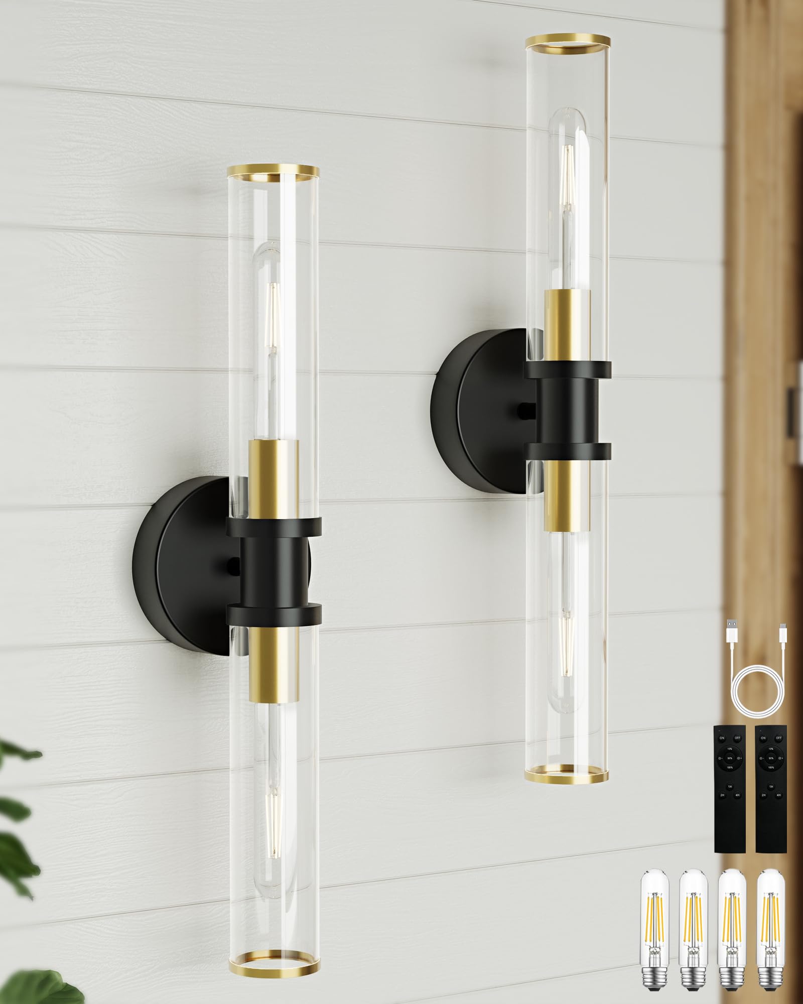 Photo 1 of Wireless Wall Sconce with Remote Control, Black Gold Battery Operated Wall Lights, Easy Install Dimmable Rechargeable Sconces Wall Decor Set of 2 for Living Room Bedroom Hallway Stairwell, 3000K