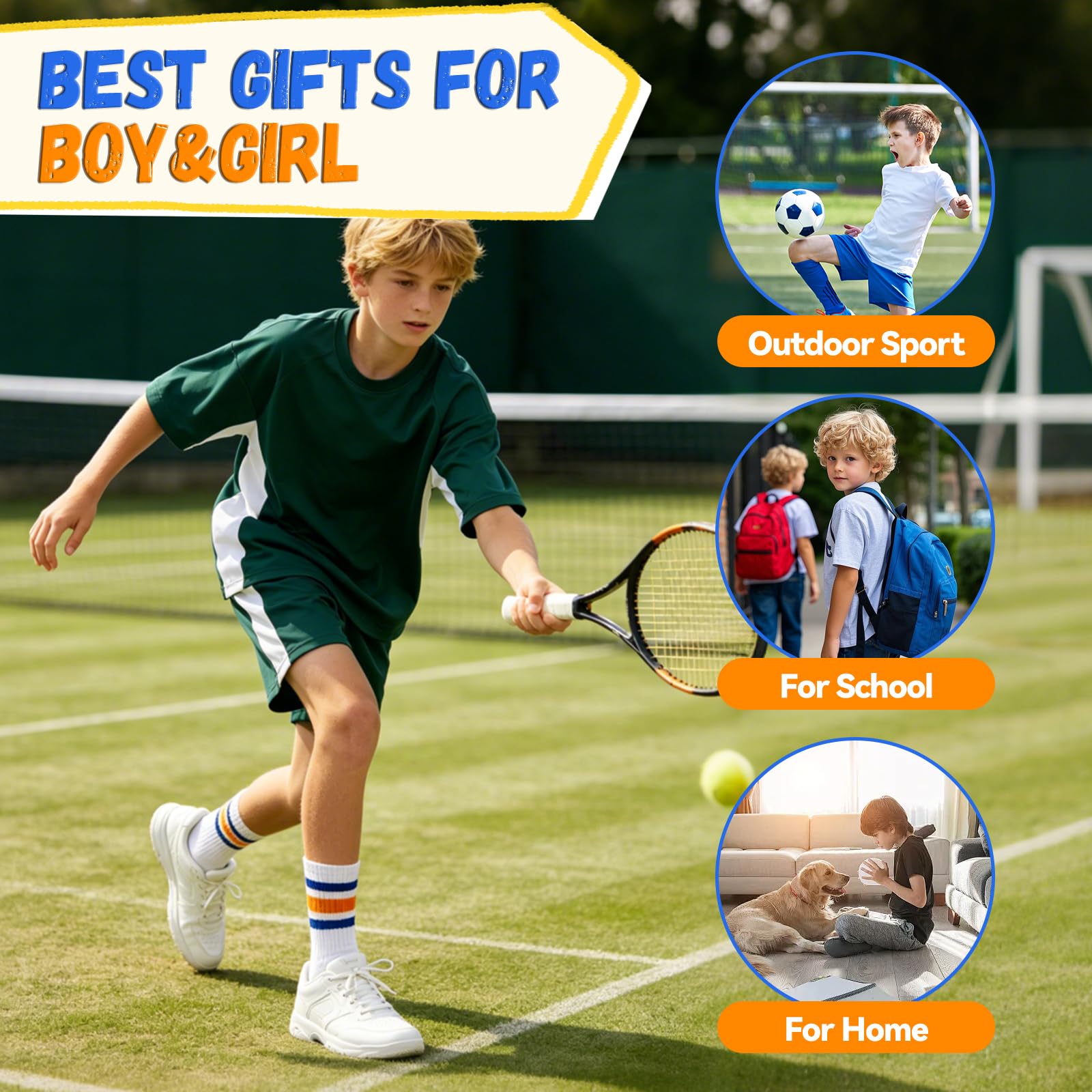 BISOUSOX Kinder Jungen Socken Ohne Naht Baumwolle Tennissocken Sportsocken für Fußball Laufen Mädchen Schulkind Socken 6 Paar Kindergeschenk 7