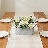 ZKIEIRE Floral Centerpieces for Tables, 12 Inch Small Artificial Flowers in Metal Pot with White Daisy Arrangement, Farmhouse Fake Potted Faux Plant for Spring Summer All Season Indoor Outdoor Decor