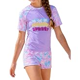 Ewbob Girls 2 Pieces Rash Guard Swimsuit with UPF 50+ Swimwear for 5-14 | kids sun protection swimwear,Hawaiian style,Tankini sets,bright bathing suits,quick dry tropical comfortable Sets
