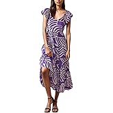 GOLDSTITCH Women's Summer Floral Maxi Dress Casual Short Sleeve V Neck Smocked Beach Sundress