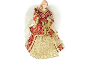 ARCCI 16 inch Christmas Angel Tree Topper, Red Angel Treetopper with White Feather Wing, Xmas Flying Angel Tree Top Figurine Decorations, Fairy Goddess Holidays Indoor Home Ornaments Decor