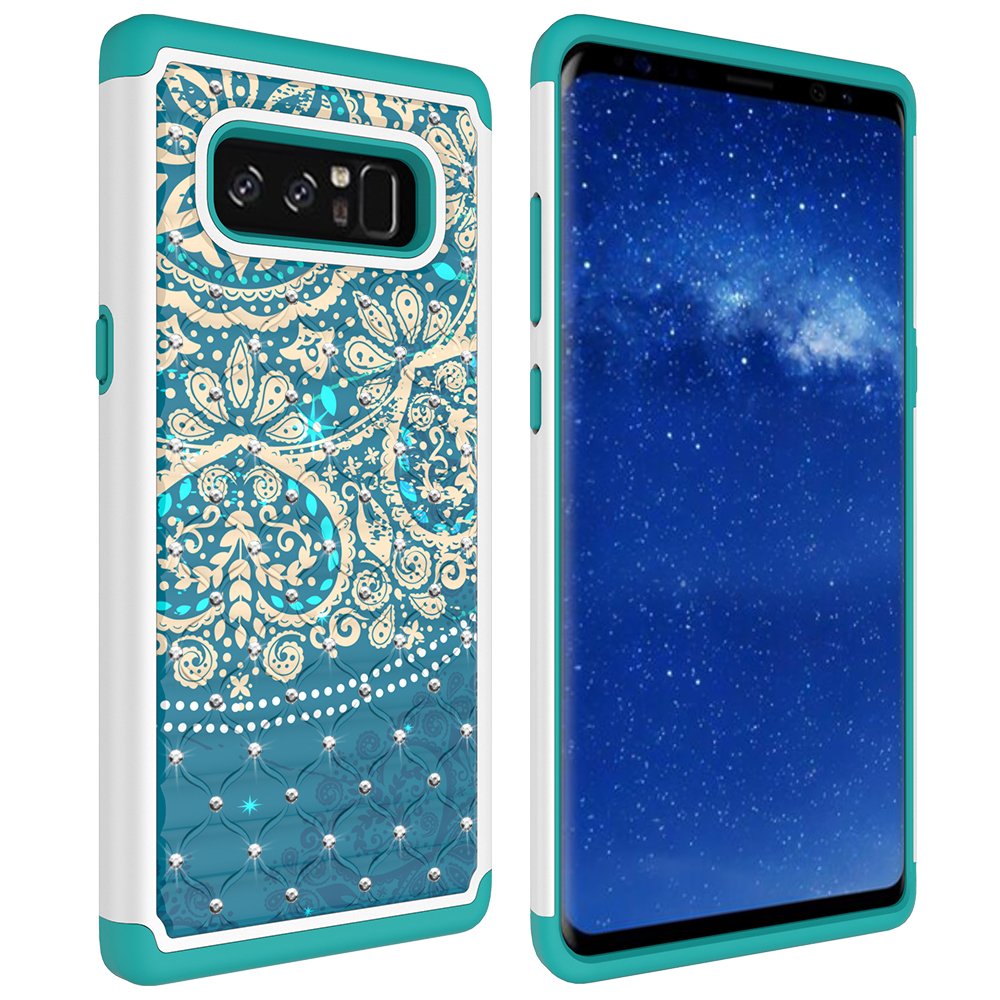 Note 8 Case, Galaxy Note 8 Case, MagicSky [Shock Absorption] Studded Rhinestone Bling Hybrid Dual Layer Armor Defender Protective Case Cover for Samsung Galaxy Note 8 (Flower1)