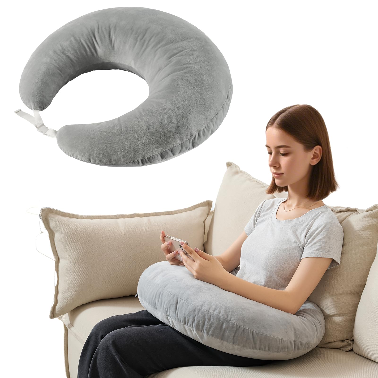 Photo 1 of BGZBGZ Crocheting Pillows, Reading Pillow for Gaming, Gaming Pillow for Lap, Lap Desk Pillow for Sitting in Bed or Sofa, Multi Functional Reading Pillow for Reading, Working or Crocheting, Grey