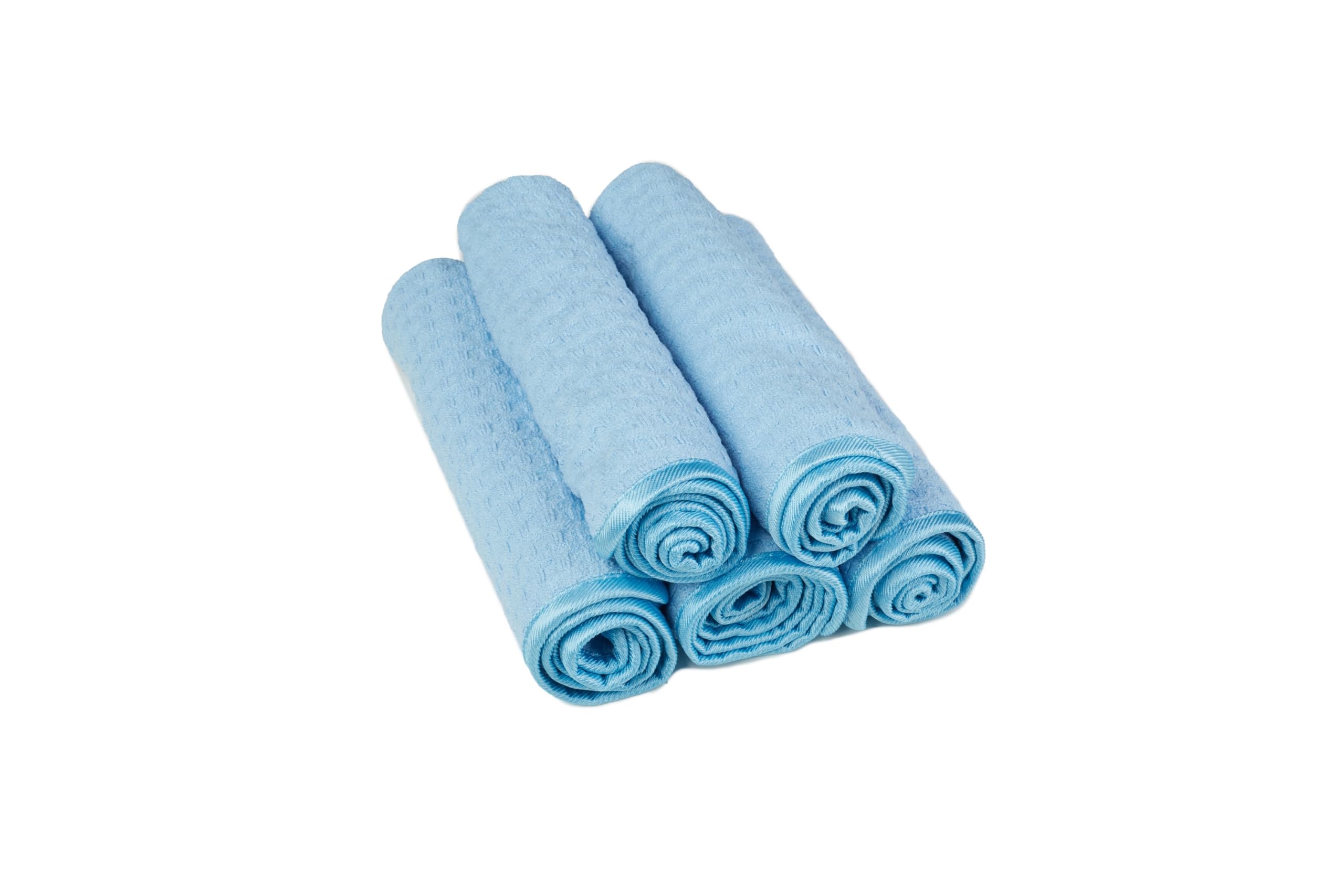 Kavalier Crystal Clear Shine Microfibre Towel Set - Streak-Free Cleaning for Glass & More - 390 GSM – 41x41 cm - 5 Units Pack - Blue