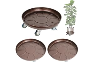Tadpolebaby Heavy Duty Plant Caddy with Solid Rubber Wheels, Lockable, Increased Load Capacity, One-Minute Installation, Suitable for Indoor, Outdoor, Patio, Garden Settings, 16 Inches 3PACK, Brown