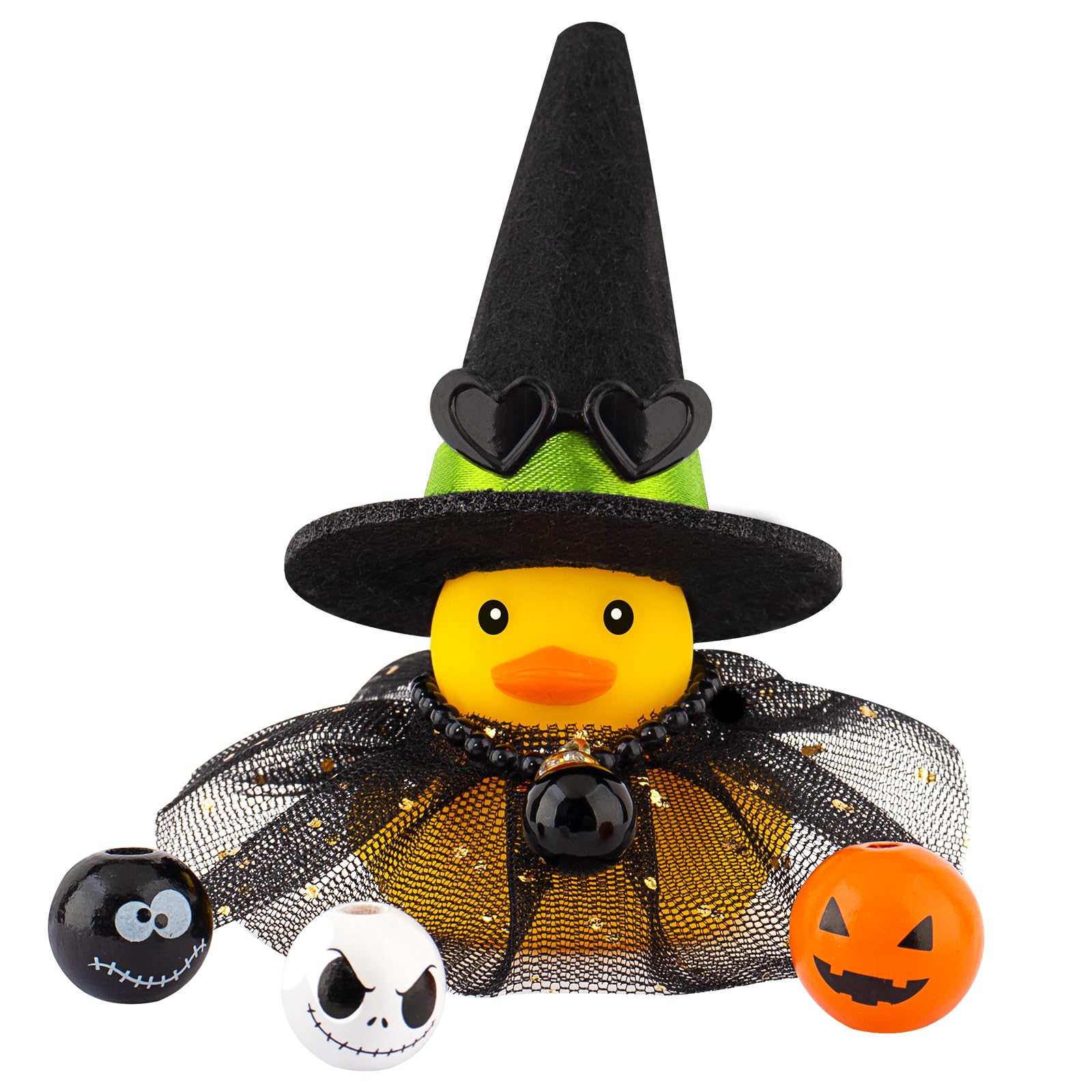 Photo 1 of wonuu Halloween Rubber Duck Witch Duck Car Decorations Halloween Accessories Witch Hat Pumpkin Skull and Cloak, Green&Long Black Skirt