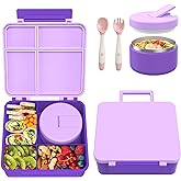 Pawtong Bento Lunch Box with 8oz Soup Thermo, Kids Leakproof Lunch Food Containers with 4 Compartment, Kids Thermo Insulated Hot Food Jar for School, Trvael (Purple)