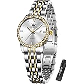 OLEVS Gold Watch for Women Waterproof Small Dial Ladies Watches Stainless Steel Analog Womens Wrists Watches Fashion Luxury Dress Diamond Watches for Women (Gold/Blue/Slive) Dial Gift for Women