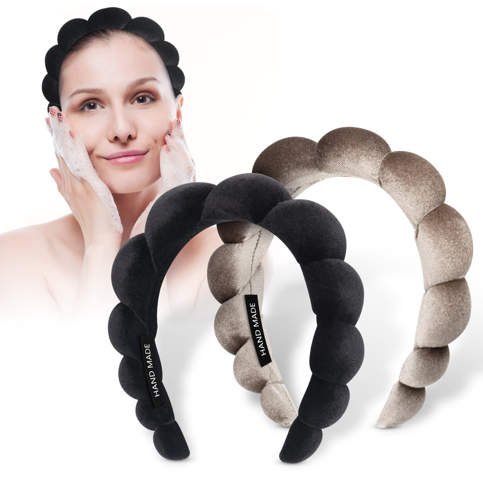 Makeup Headband Women Spa Facial Headbands Sponge Padded Soft Terry Towel Cloth Hair Band for Skincare Makeup Removal,Face Washing 2pack (Black Brown) — image 1