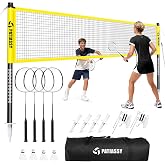 Patiassy Professional Badminton Set with Net, Carbon Fiber Rackets Set of 4 | Anti-Sag Design, 4 Professional Badminton Rackets, 4 Nylon Shuttlecocks &amp; Carry Bag for Outdoor Games, Yard Games &amp; Camping