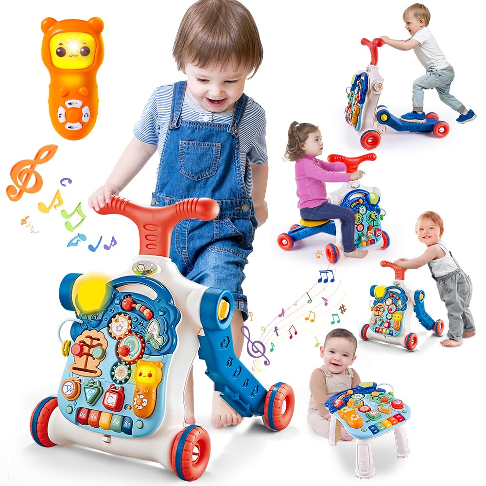 Photo 1 of TERRAMUS 5 in 1 Baby Walker Sit-to-Stand Toys, Learning Walker for Boys Girls Toddler, Multifunctional Educational Activity Center Removable Play Panel, Push Walker Toys Gifts for Infant 6-18 Months