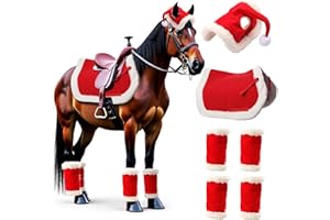 LITGURU 6 Pcs Christmas Saddle Pad Decorations: Santa Leg Wraps with Faux Fur, Jolly Santa Hat for Horses, and All-Purpose Western Saddle Pad Perfect Costume Accessories for Holiday Parties