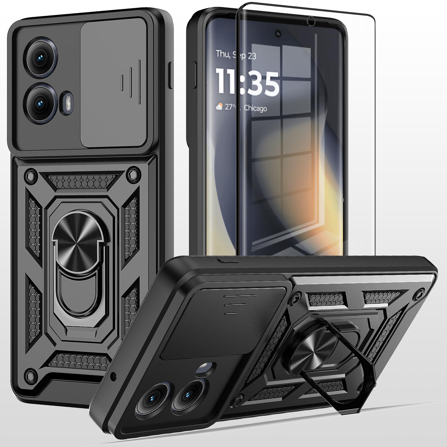 for Motorola Edge 2024 Case with Tempered Glass Screen Protector black |  eBay
