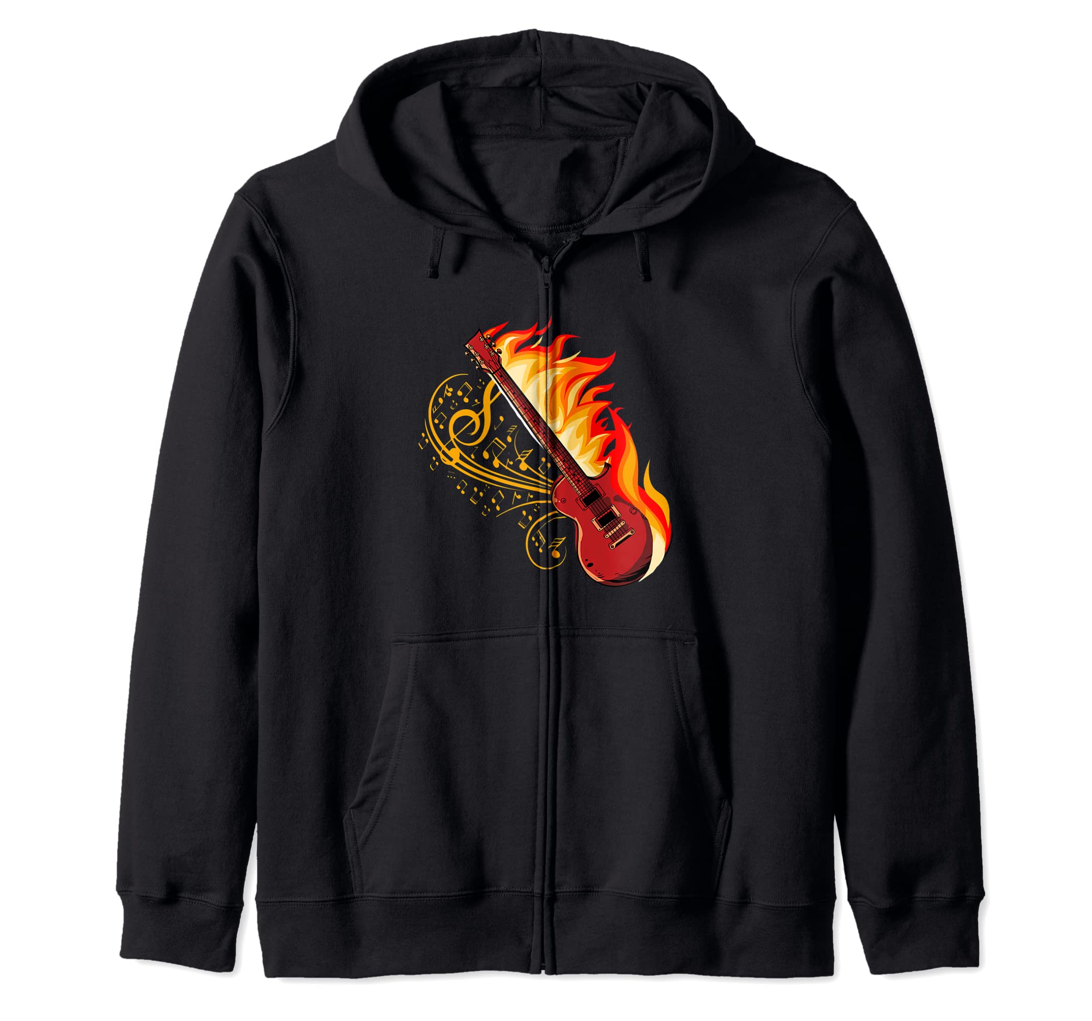 Electric Guitar Musician - E-Guitar Flames Rock Guitarist Zip Hoodie