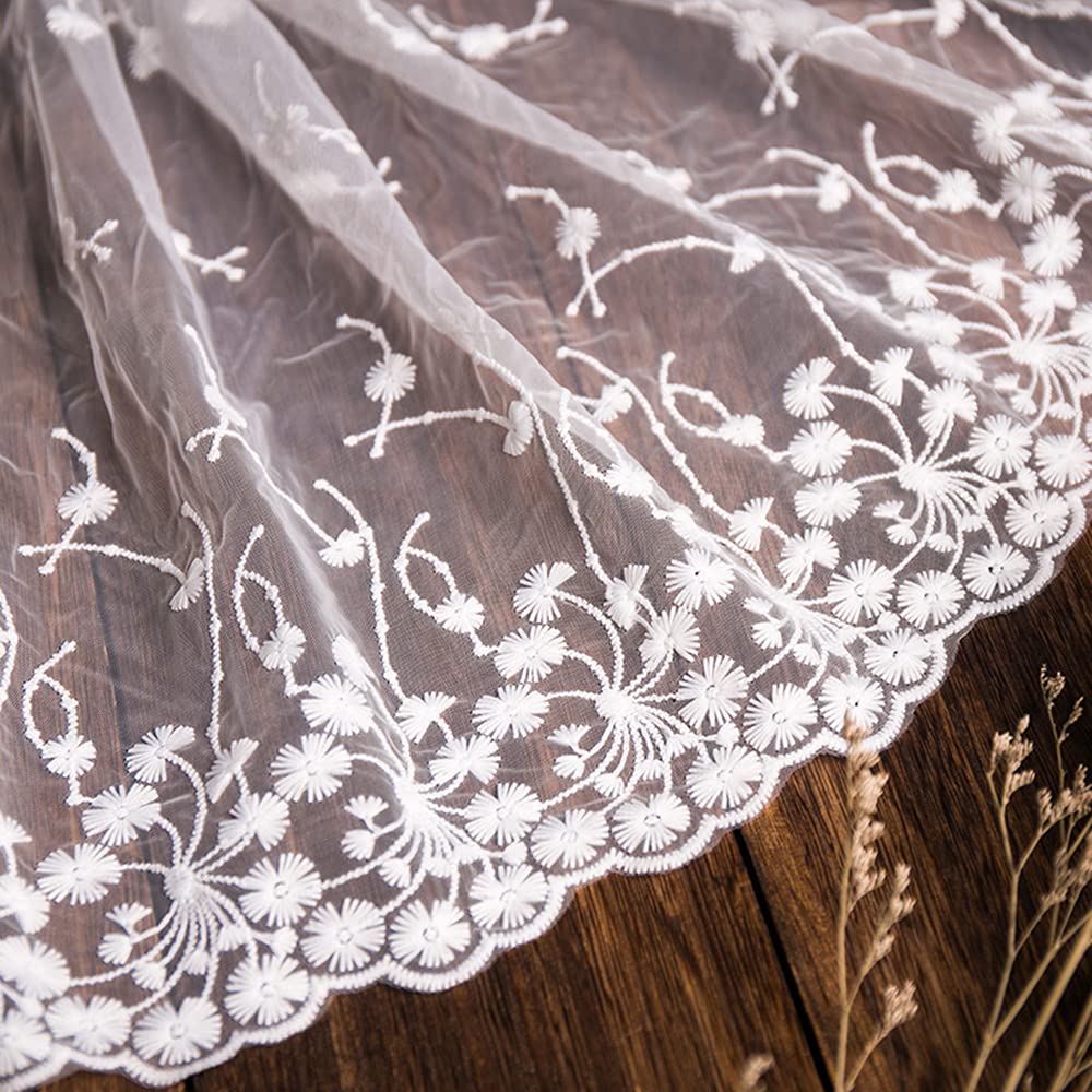 2 Yard Vintage Embroidered Lace Trim Decorative Ribbon Lace Border Decorative Ribbon Lace Fabric for Sewing Bridal Veils Petticoats Wedding Dress Wedding Decoration 32 cm Width B White