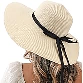 DRESHOW Beach Hats for Women Big Straw Wide Brim Summer Hat Floppy Foldable Roll up Cap Sun Hat UPF 50+