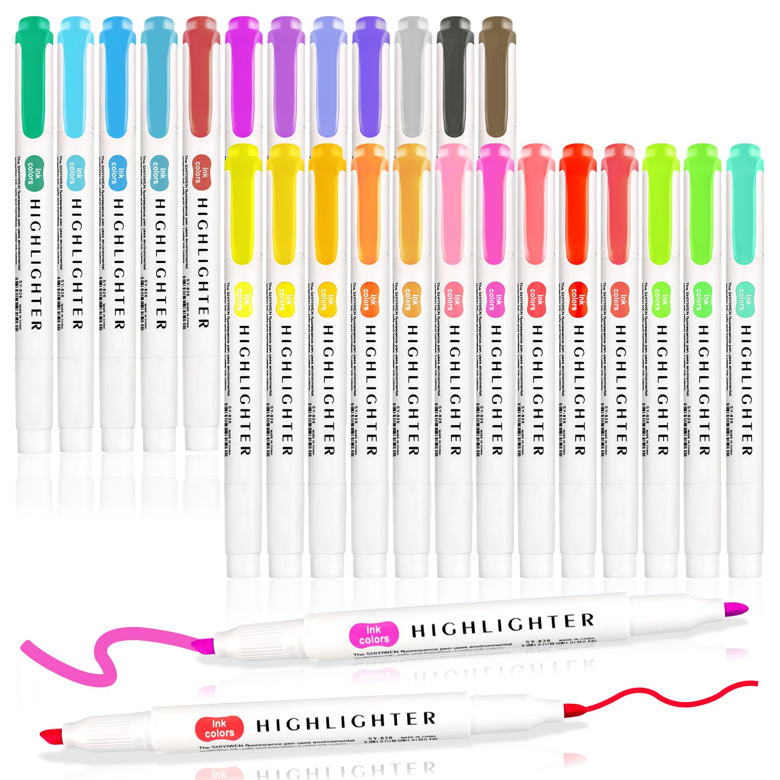 Gelanty Highlighters Pens, 25 Colors Highlighter Markers, Dual Tip Cute Aesthetic Stationery for Colouring, Underlining, Note-Taking, Journals