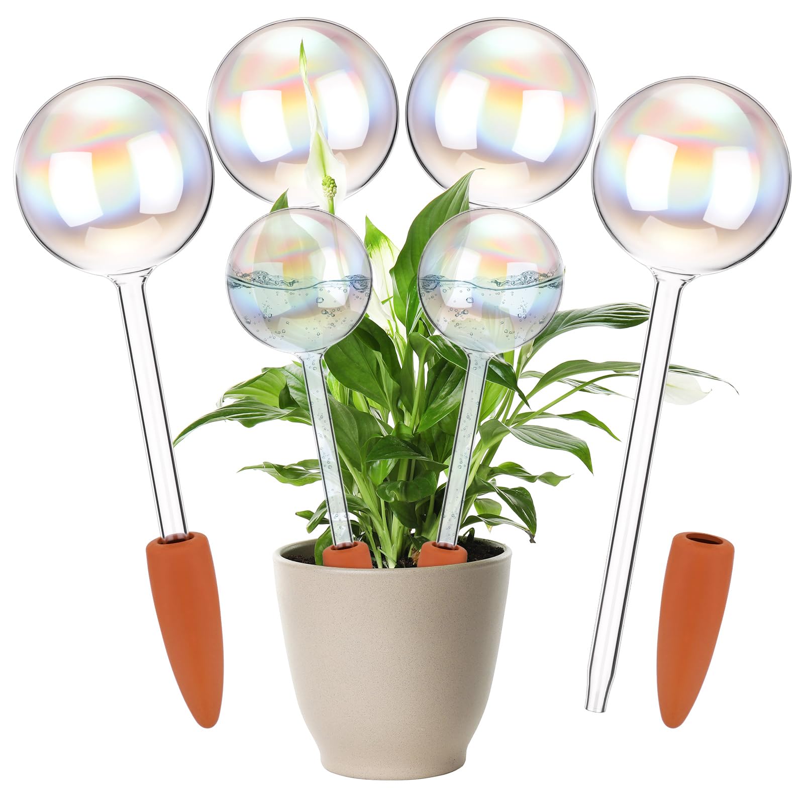 Photo 1 of Zhehao 6 Pcs Non-Clogging Iridescent Ball Plant Watering Globes, Self Watering Planter Insert with Spikes, Automatic Glass Watering Bulbs for Indoor & Outdoor Plants (Laser,Round)