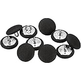 HARFINGTON 10pcs 24L Fabric Cloth Covered Button 15mm 5/8" Round Metal Shank Satin Sewing DIY Craft Buttons for Bridal Wedding Suits Dress Blouses Sweaters, Black