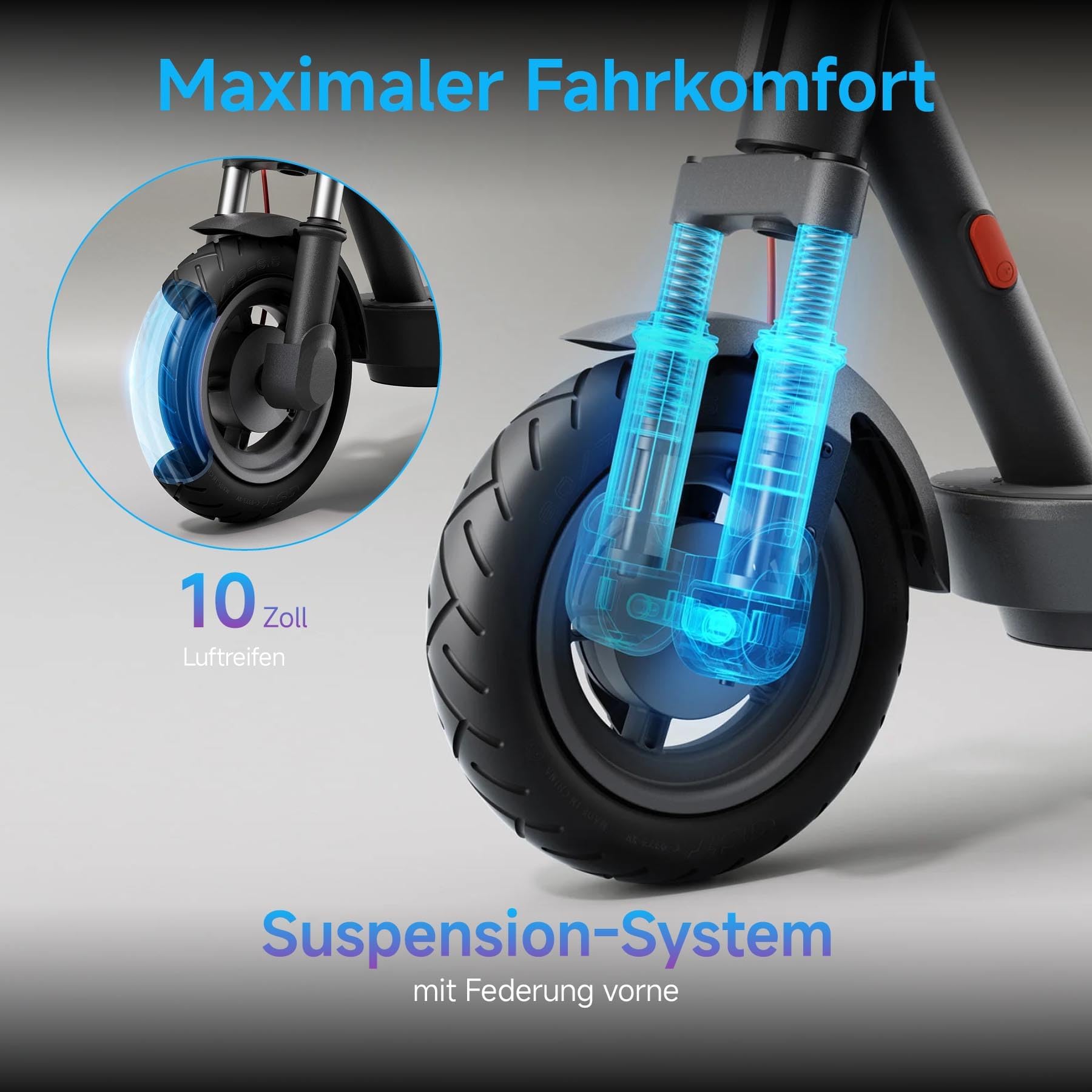 Xiaomi 5 E-Scooter mit Straßenzulassung (max. 20km/h, bis zu 60km Reichweite & 18% Steigung, Federung vorne, 10" Luftreifen, Blinker, Dual-Bremssystem, App) 8