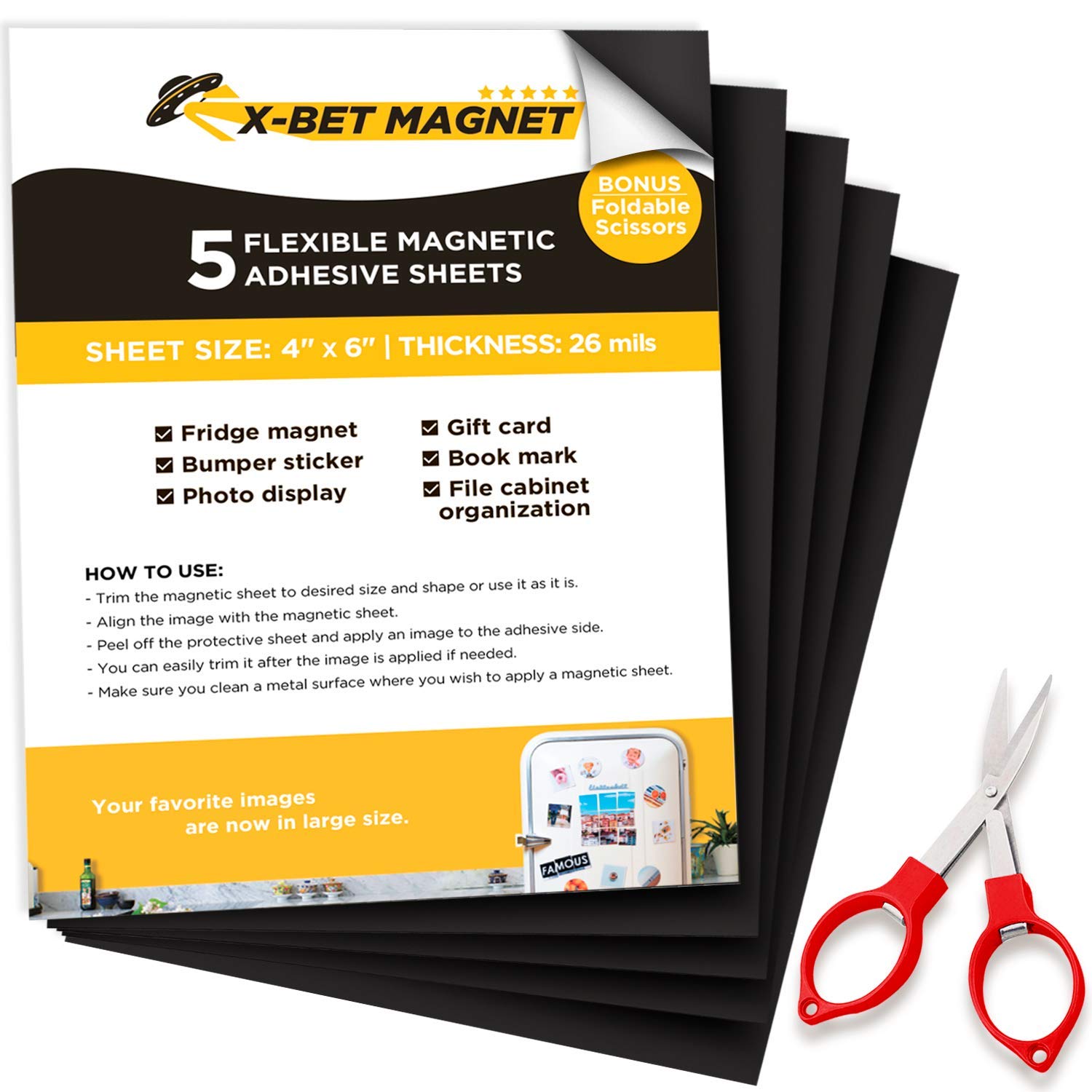 Magnetic Sheets With Adhesive Backing 5 PCs Each 4 X 6 Peel And