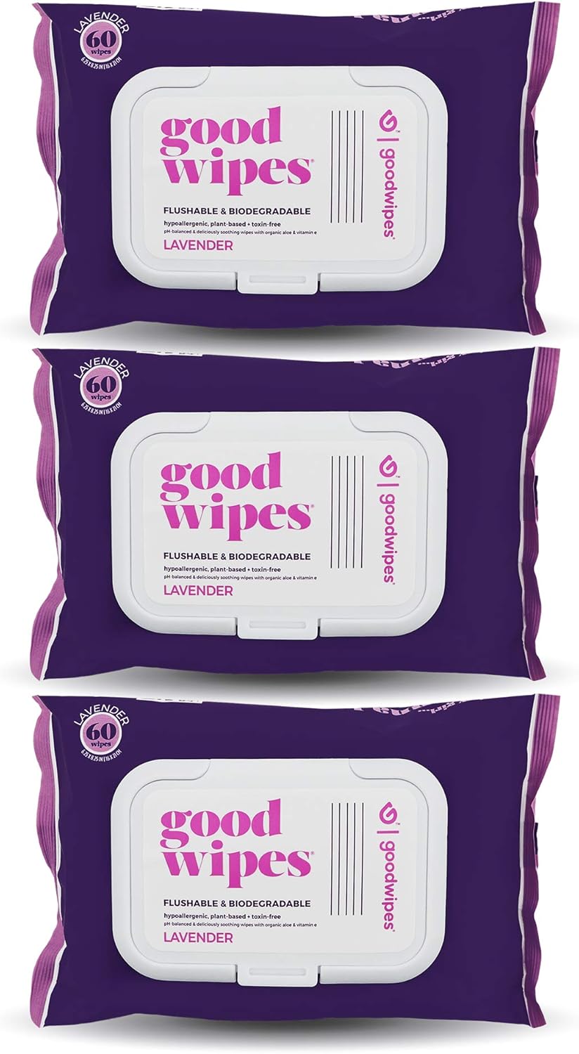 Goodwipes Wet Wipes, Lavender Scent, with Re-Sealable packaging, Flushable and PH Balanced 180 Count (3 Packs of 60): Beauty