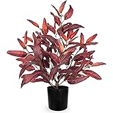 Briful Artificial Plant Farmhouse Table Decor, Burgundy Eucalyptus Plant Home Indoor Decor, Burgundy Fake Plants for Office Coffee Living Room Patio Table Decorations