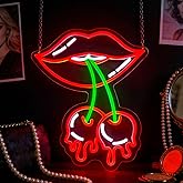 Whfobfe Red-Lipped Cherry Neon Sign Bar Led Neon Lights Signs for Wall Decor USB Powered Led for Room Decoration Home Bar Gam