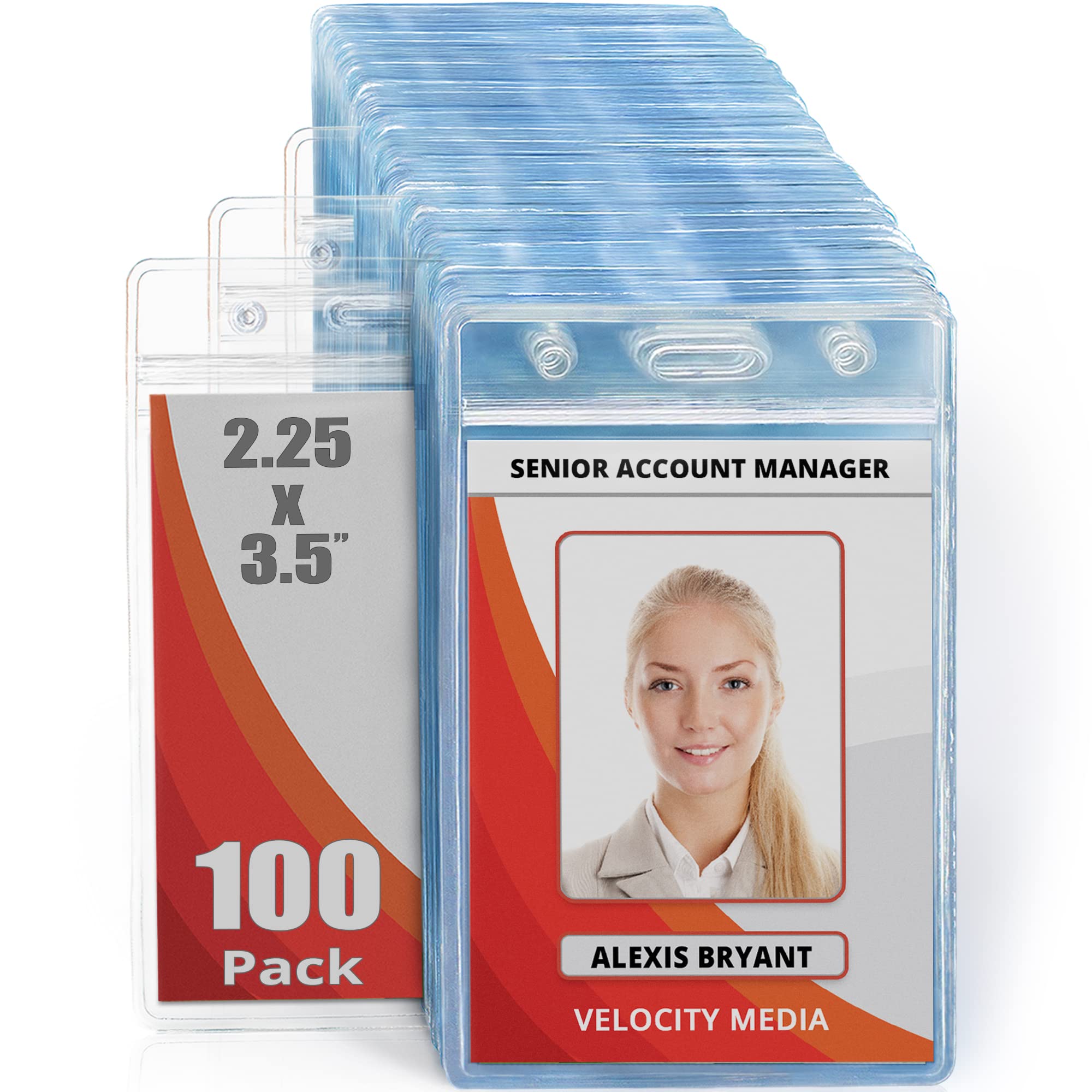 MIFFLIN Plastic Waterproof ID Badge Holders (Clear, 60x90 mm, 100 Pack), Vertical Hanging Name Card Holder with Zipper, Resealable Bulk Name Tag Holders