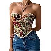 GIYKBX Women's Vintage Floral Strapless Corset Top Lace Trim Lace-up Sweetheart Bustier Crop Tube Tops