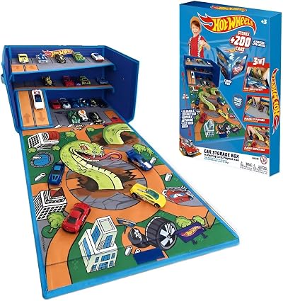 Hot Wheels 3-IN-1 Collapsible Car Storage Box & Playmat - Organize 200 Cars