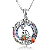 MONGAS Halloween Ghost Necklace Sterling Silver Ghost Pendant Necklace Halloween Ghost Jewelry for Women
