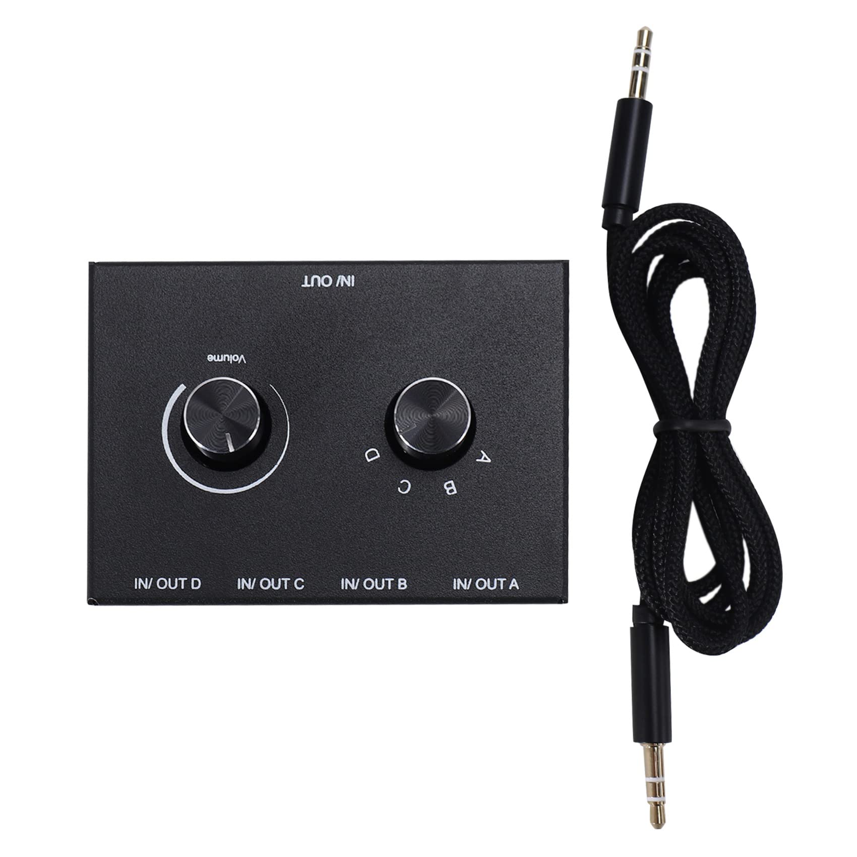 Jevina 4-Port Audio Selector, 3.5mm Stereo AUX Switch, 4 Input 1 Output/1 Input 4 Output Switch Box, Black
