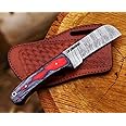 LH LIMASSOL Custom Handmade Damascus steel Bull cutter knife, cowboy knives with pancake leather sheath
