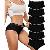 FINETOO Womens Underwear Cotton Hipster Sexy Panties Full Coverage Briefs Stretch Bikinis Comfortable Cheeky 6 Pack
