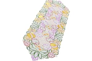 Long Lace Table Runner Colorful Easter Eggs Design Hollow Embroidery Tablecloth for Living Room and Kitchen Dining Table Holl