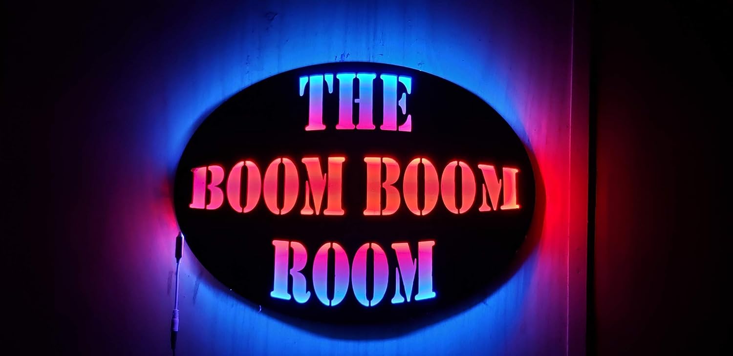 The Boom Boom Room Wood Led Man cave sign, Handmade 23" X 17", Pick your light