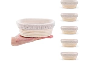 Mini Oval Proofing Set (6.5inch, set of 5), Sourdough Proofing Baskets Bread Dough Rising Bowls w/Liners for Home Sourdough B