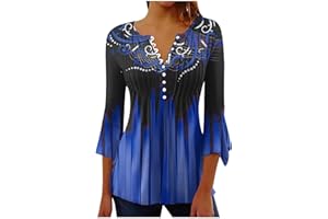 GENERIC Womens Tunic Tops 2023 Long Sleeve T Shirts Cute Print Tees Loose Fit Trendy Henley Tshirt Casual Dressy Blouses
