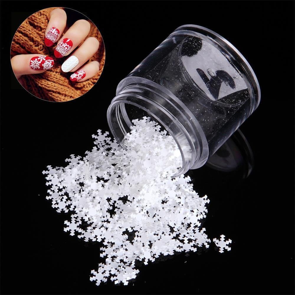 MalaRun Beauty DIY Art Tips Christmas White Snowflakes Nail Stickers Paillettes Glitter Sequins