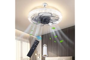 ATDOALL Ceiling Fans with Lights and Remote, E26 Base Socket Fan Light, Modern Flush Mount Low Profile Ceiling Fan with Light, Dimmable LED, Small White Fan Light for Bedroom, Home