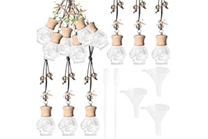 GTWYGT 6 Pack Leak-Proof Hanging Car Diffuser - 8ml Refillable Empty Bottles with Wood Caps, 3 Funnels & 2 Droppers - Essential Oil Air Freshener for Car, Home or Office (6, Camellia)