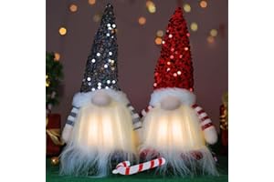 KAHF 2Pcs Christmas Gnomes Gift Plush with Light, 12" Handmade Swedish Santa Gnomes Plush Sequin Hat Christmas Decor at Night Elf Christmas Decorations Indoor Gift Xmas Table Decor